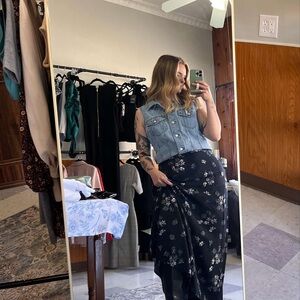 Denim Vest and Floral Skirt vintage gap vest